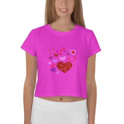 Trendy Heart Print Crop Top in Hot Pink Magenta - Women's Fashion Statement - Printspirationz