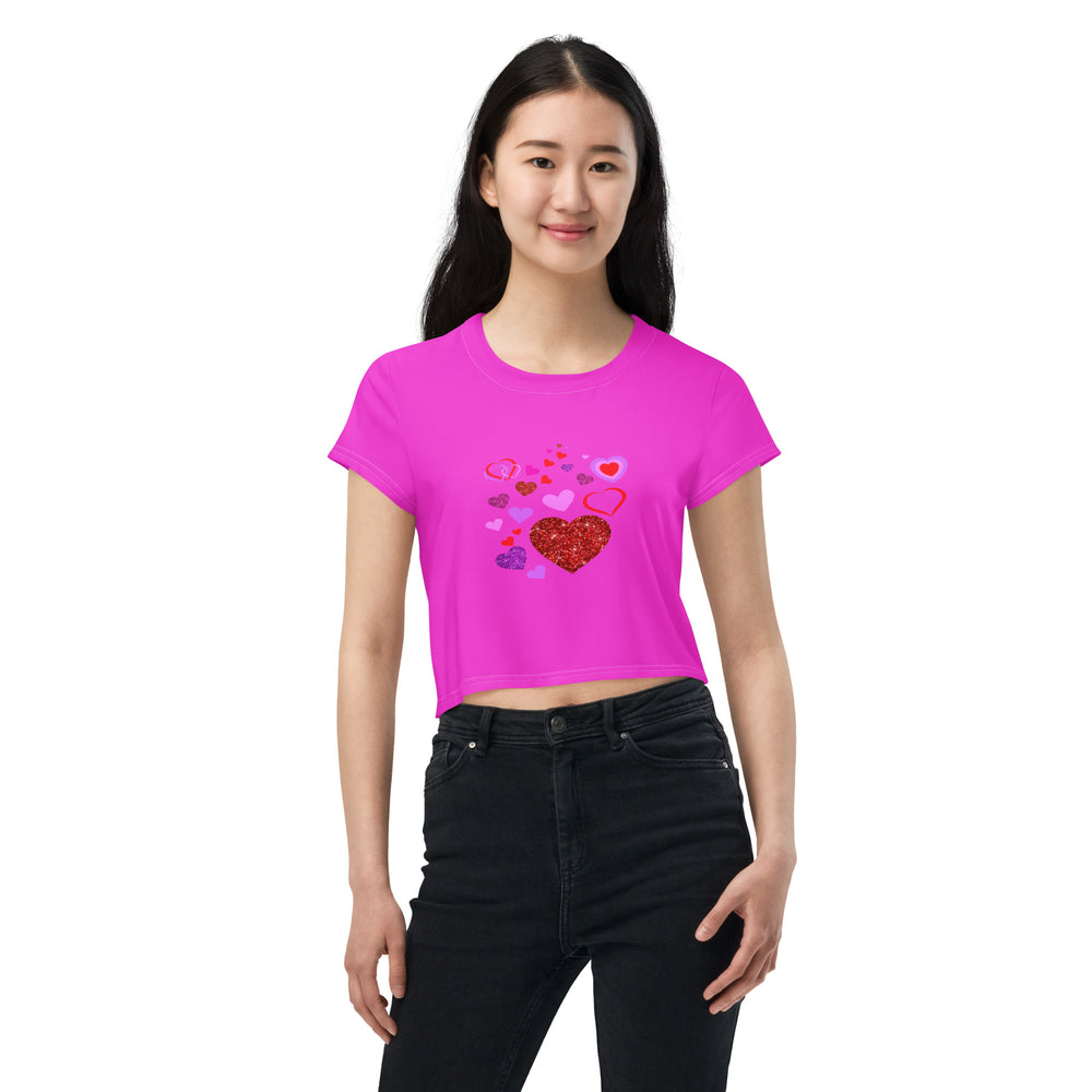 Trendy Heart Print Crop Top in Hot Pink Magenta - Women's Fashion Statement