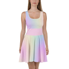 Vibrant Pastel Rainbow Above the Knee Sleeveless Skater Dress | Cute Summer Dress for Women | Spring Fashion - Easter and Mother's Day Dress