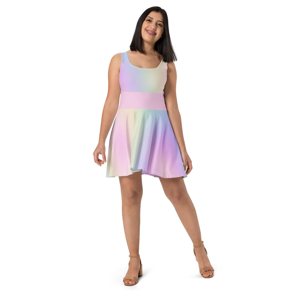 Vibrant Pastel Rainbow Above the Knee Sleeveless Skater Dress | Cute Summer Dress for Women | Spring Fashion - Easter and Mother's Day Dress