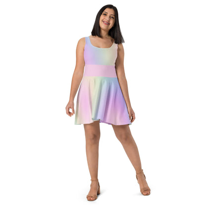 Vibrant Pastel Rainbow Above the Knee Sleeveless Skater Dress | Cute Summer Dress for Women | Spring Fashion - Easter and Mother's Day Dress - Printspirationz