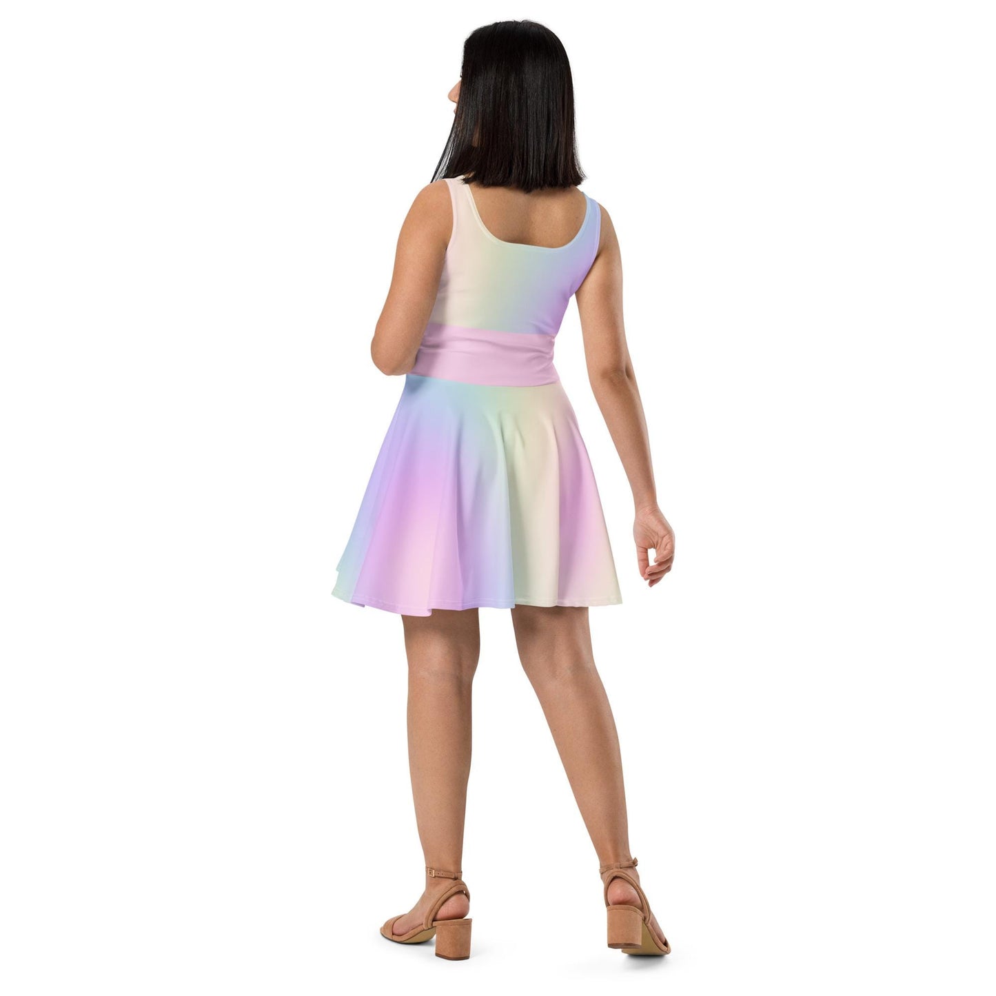 Vibrant Pastel Rainbow Above the Knee Sleeveless Skater Dress | Cute Summer Dress for Women | Spring Fashion - Easter and Mother's Day Dress - Printspirationz