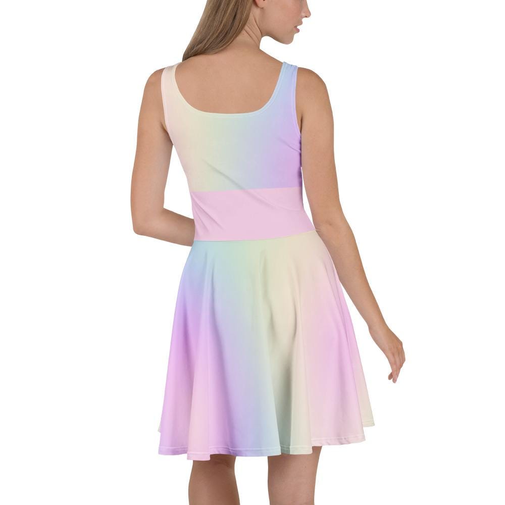 Vibrant Pastel Rainbow Above the Knee Sleeveless Skater Dress | Cute Summer Dress for Women | Spring Fashion - Easter and Mother's Day Dress