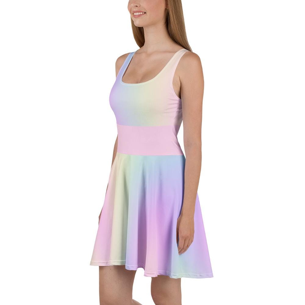 Vibrant Pastel Rainbow Above the Knee Sleeveless Skater Dress | Cute Summer Dress for Women | Spring Fashion - Easter and Mother's Day Dress