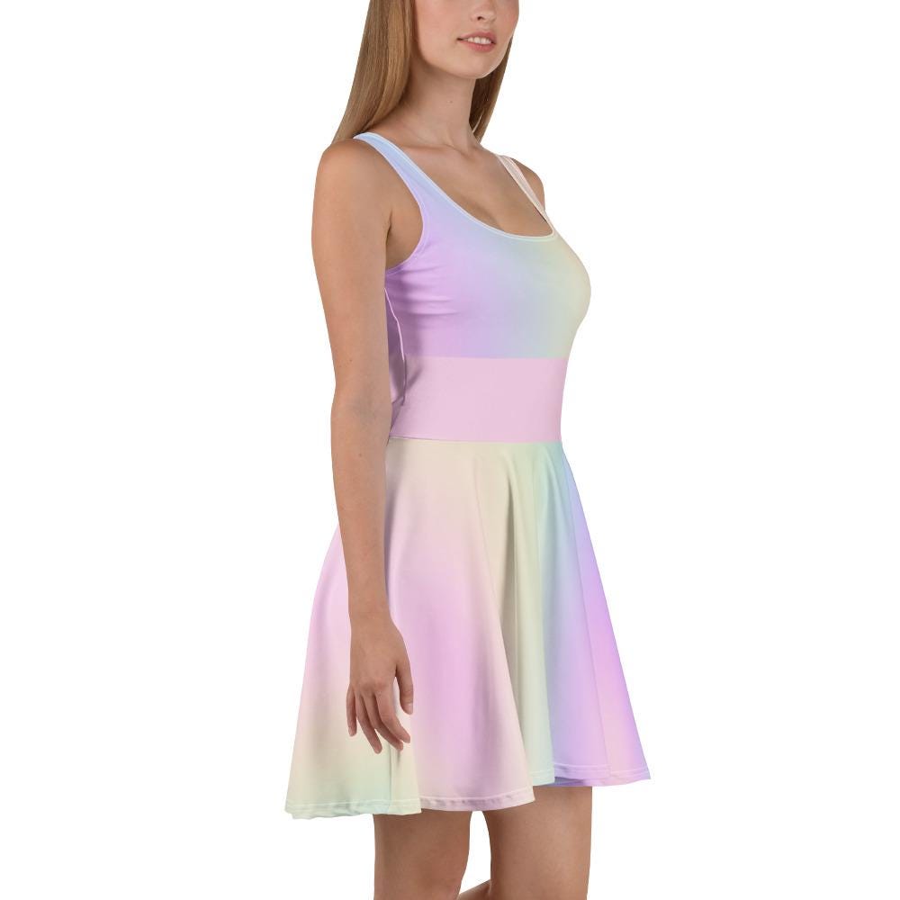 Vibrant Pastel Rainbow Above the Knee Sleeveless Skater Dress | Cute Summer Dress for Women | Spring Fashion - Easter and Mother's Day Dress