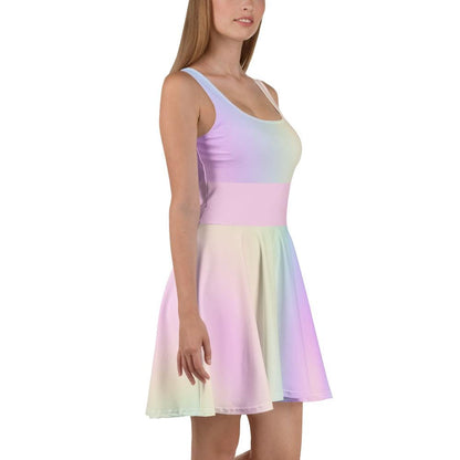 Vibrant Pastel Rainbow Above the Knee Sleeveless Skater Dress | Cute Summer Dress for Women | Spring Fashion - Easter and Mother's Day Dress - Printspirationz