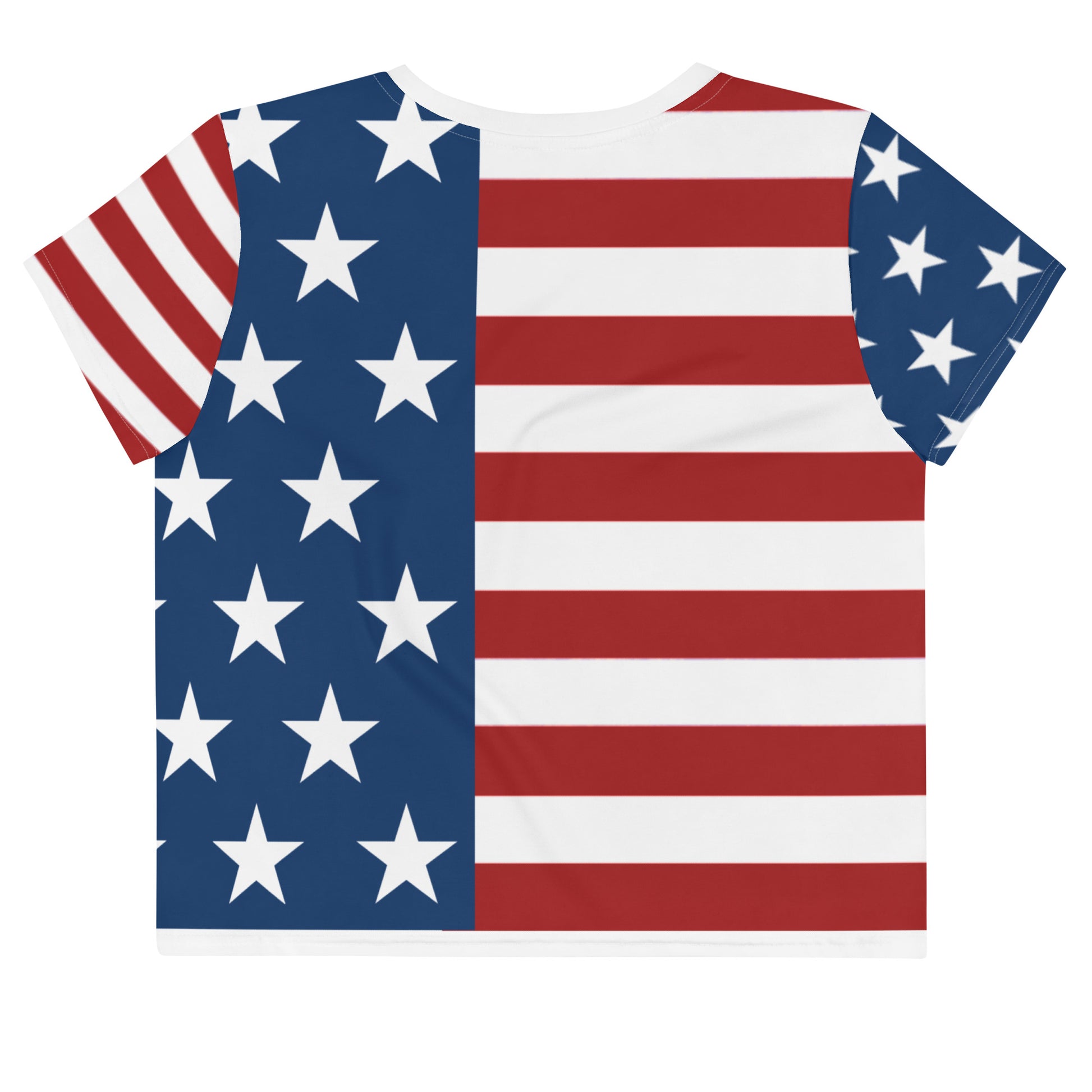 Women's Patriotic Crop Tee with USA Flag, Flowers, and Bows - Printspirationz
