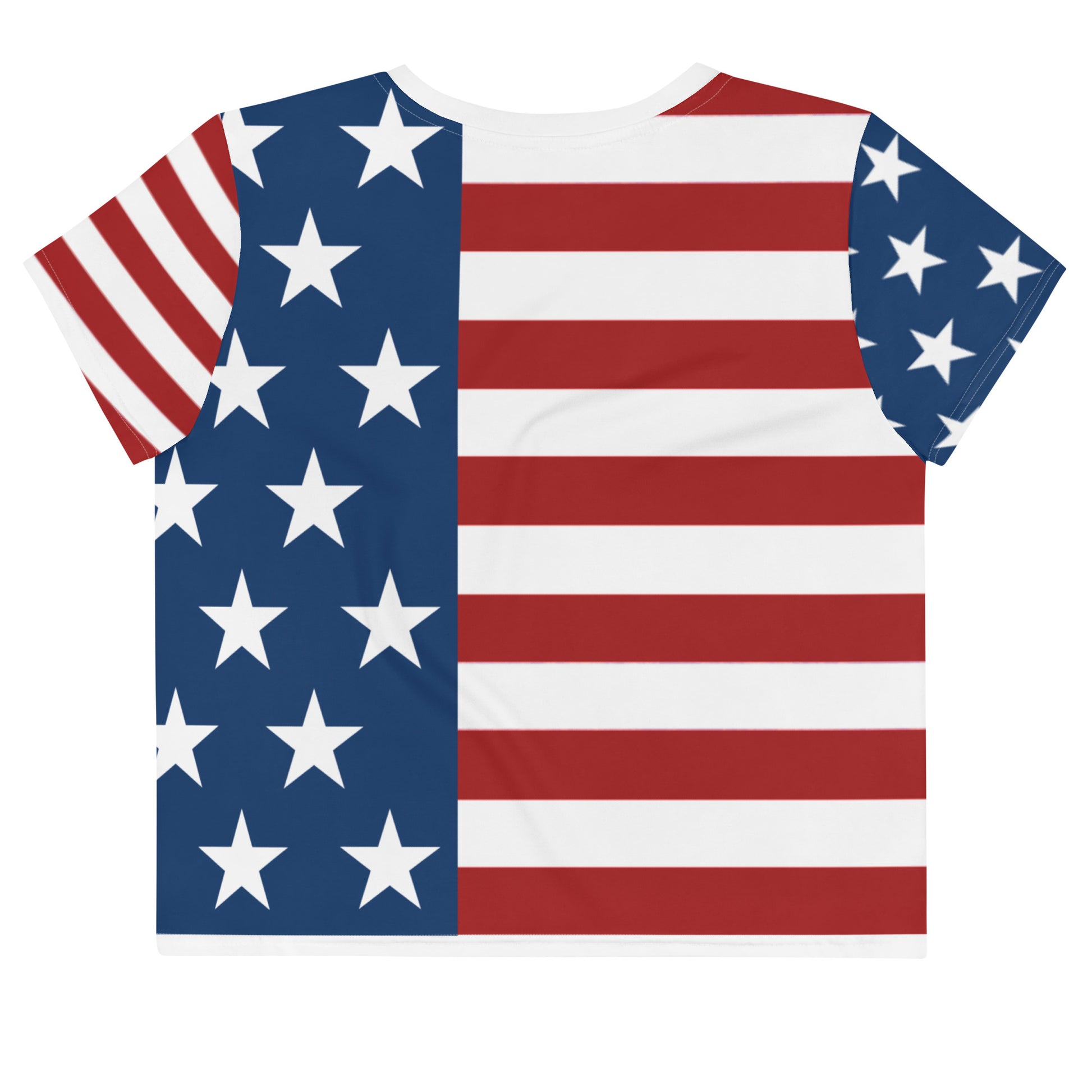 Women's Patriotic Crop Tee with USA Flag, Flowers, and Bows - Printspirationz