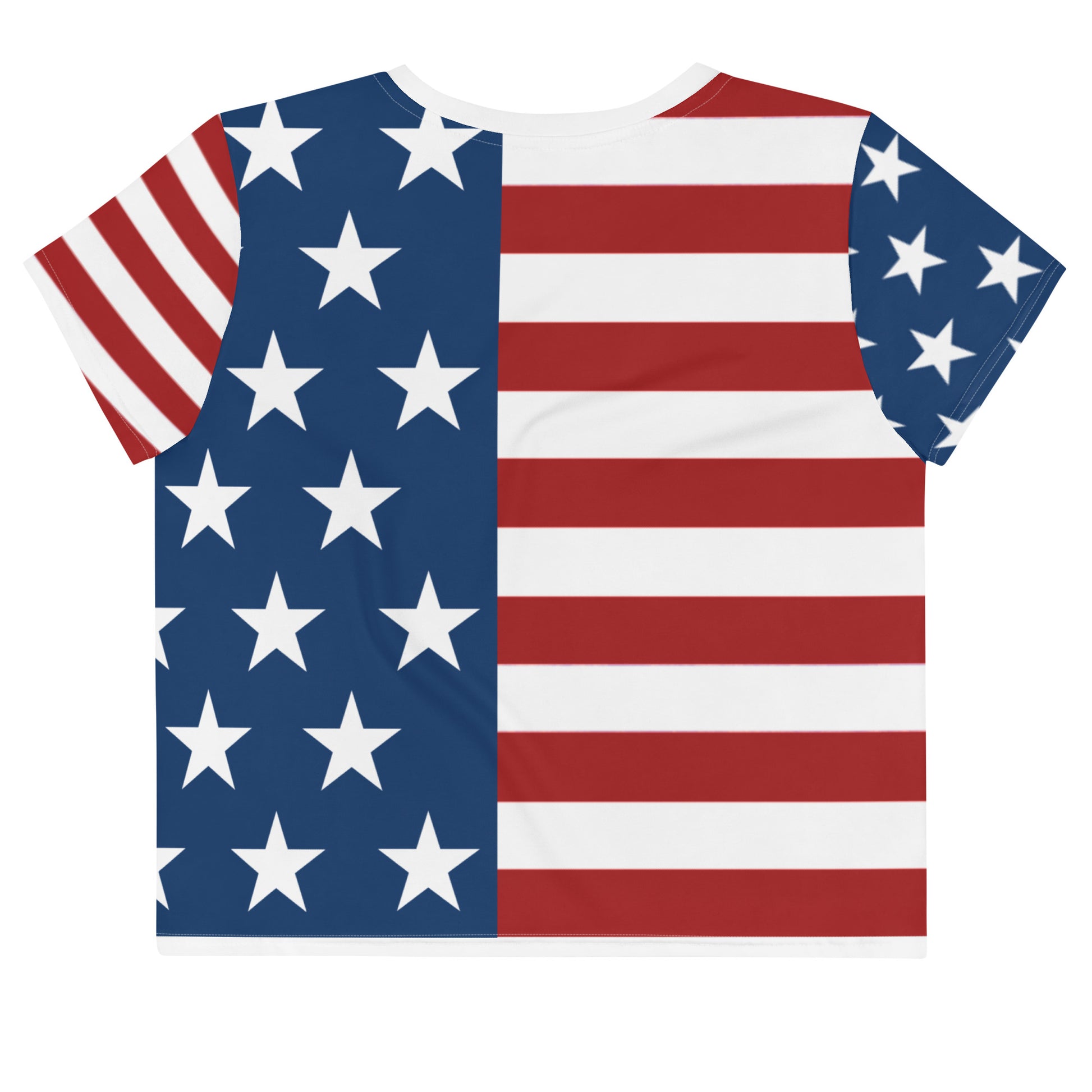 Women's Patriotic Crop Tee with USA Flag, Flowers, and Bows - Printspirationz