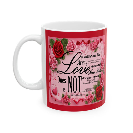 1 Corinthians 13 Romantic Floral Bible Verse 'Love is' Ceramic Mug, Christian Gift for Her, Valentine's Day, Mother's Day, Coffee Lover, - Printspirationz