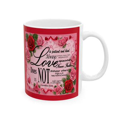1 Corinthians 13 Romantic Floral Bible Verse 'Love is' Ceramic Mug, Christian Gift for Her, Valentine's Day, Mother's Day, Coffee Lover, - Printspirationz