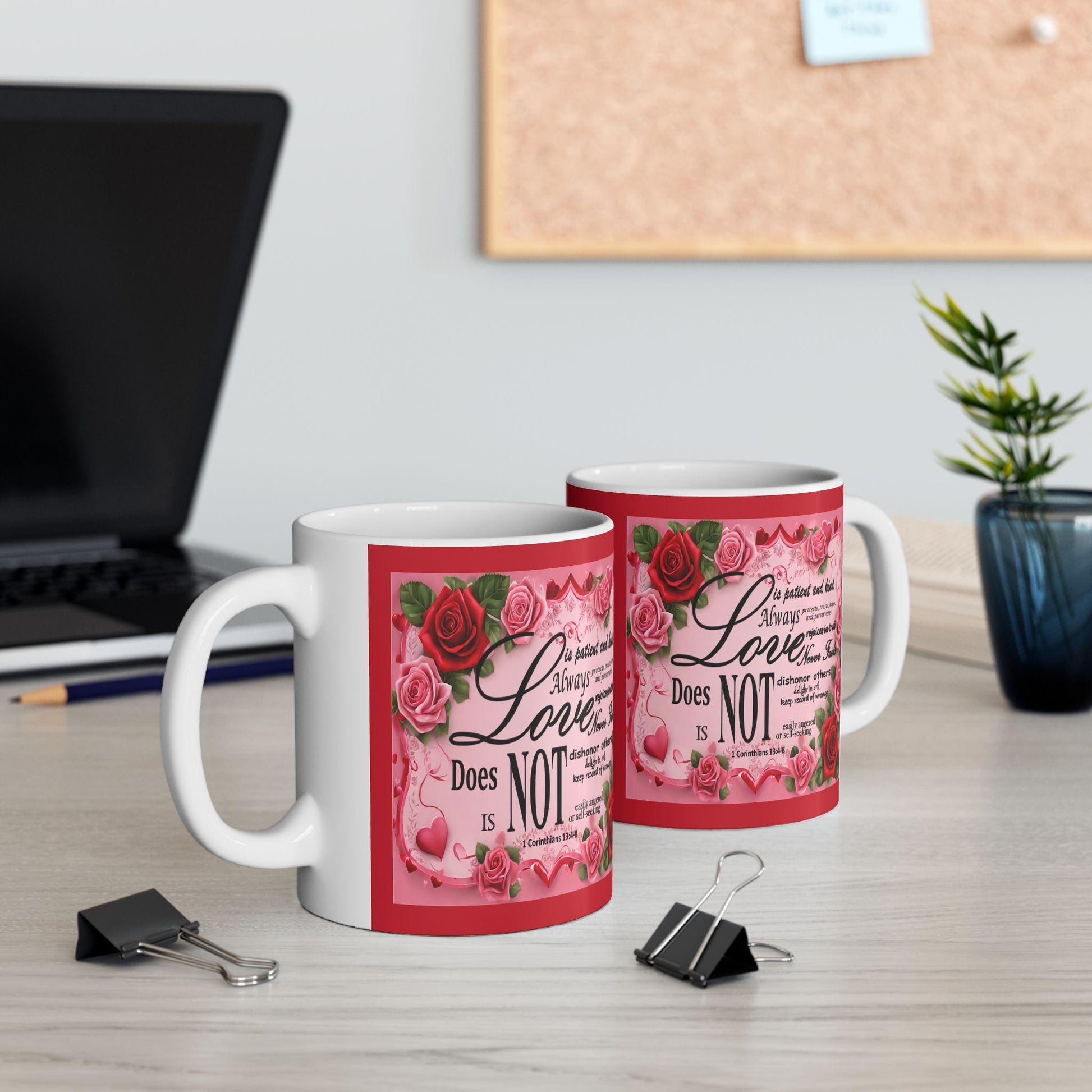 1 Corinthians 13 Romantic Floral Bible Verse 'Love is' Ceramic Mug, Christian Gift for Her, Valentine's Day, Mother's Day, Coffee Lover, - Printspirationz
