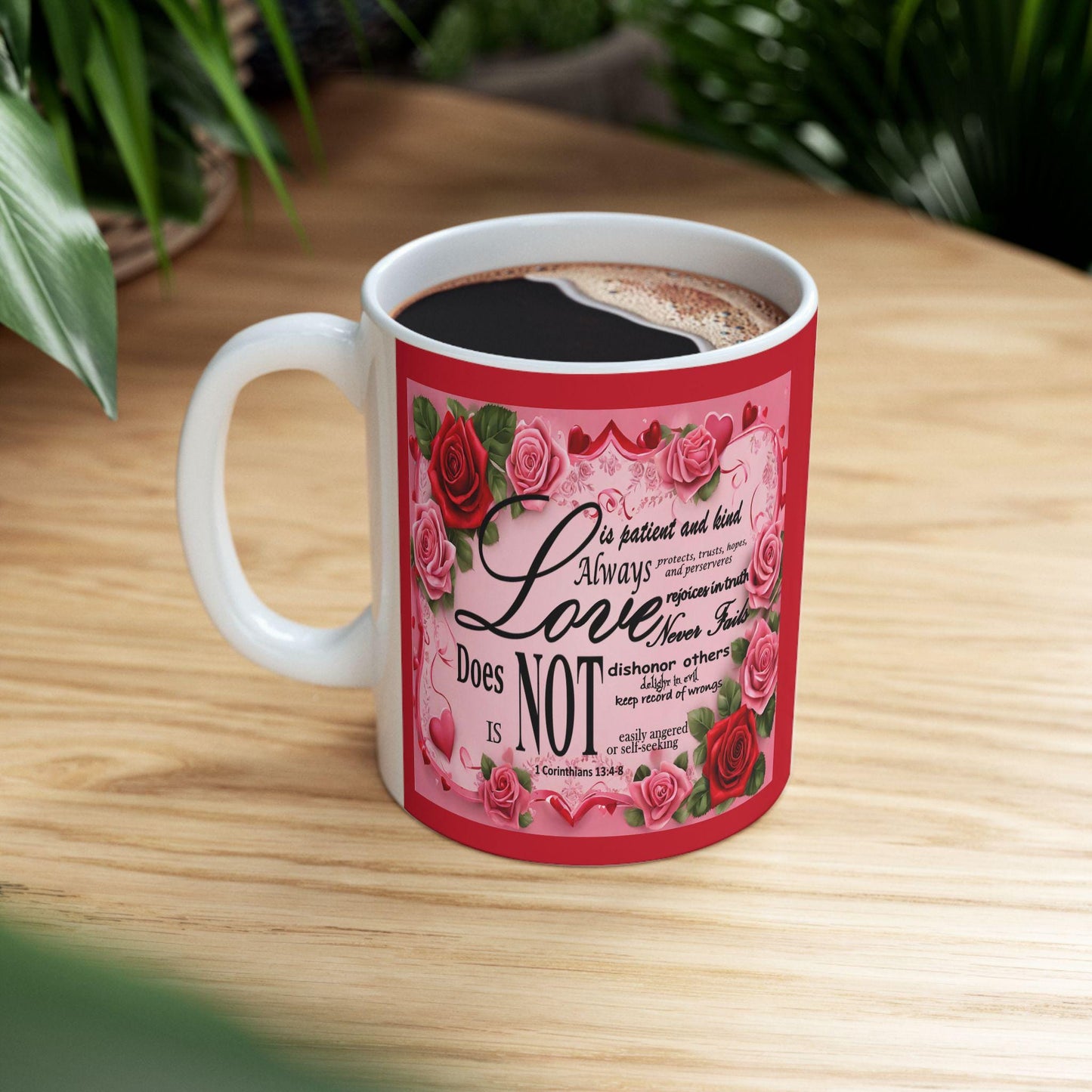 1 Corinthians 13 Romantic Floral Bible Verse 'Love is' Ceramic Mug, Christian Gift for Her, Valentine's Day, Mother's Day, Coffee Lover, - Printspirationz