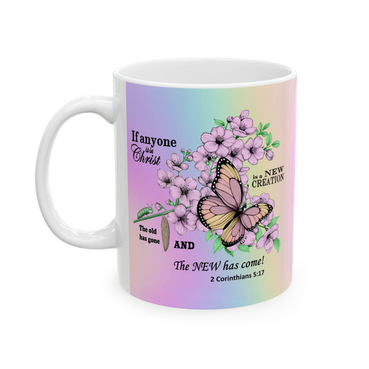 Ceramic Mug, Christian Home Decor, Gift for Nature Lover, Inspirational Coffee Cup, Transformation Kitchenware, Renewal Tea Mug, Caterpillar - Printspirationz