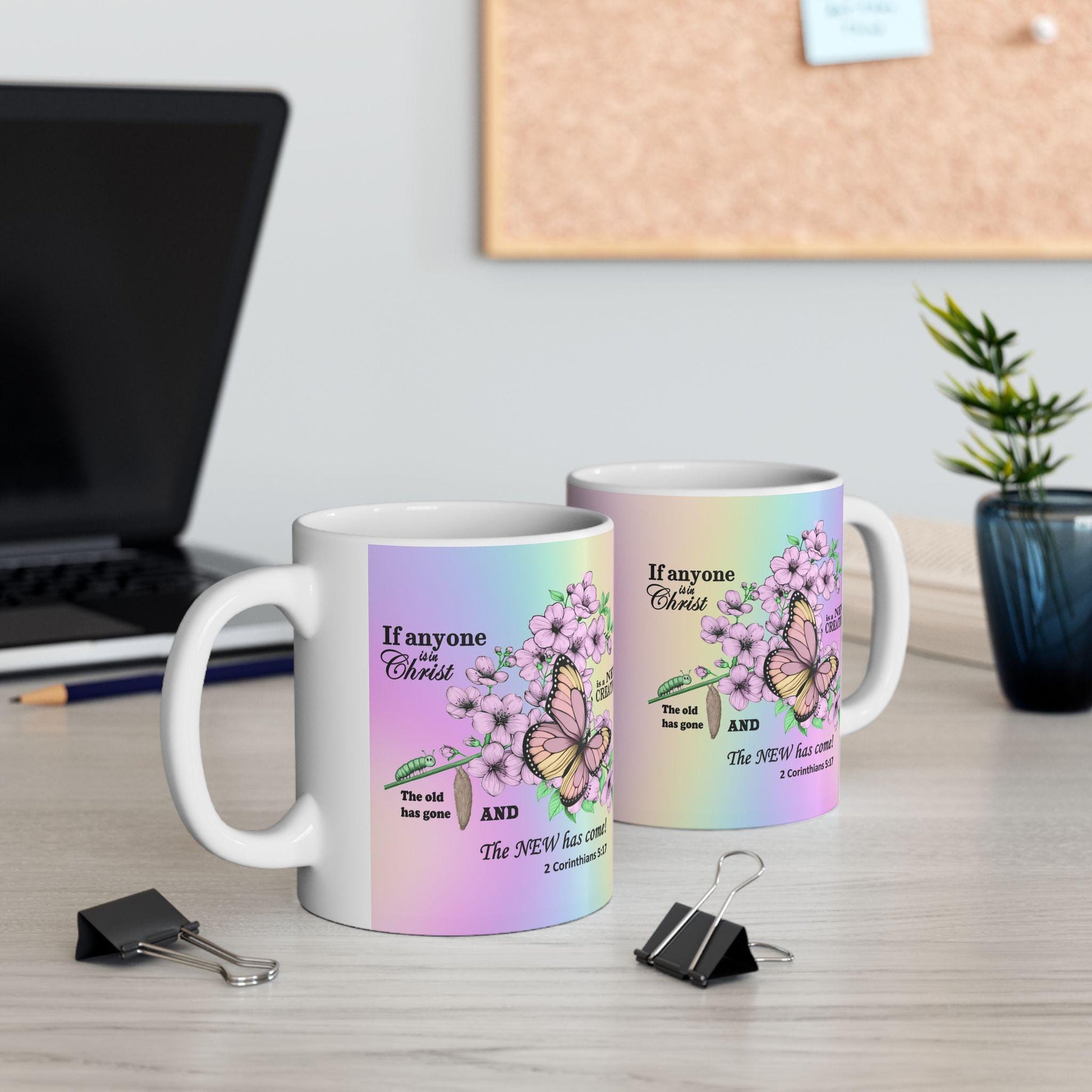 Ceramic Mug, Christian Home Decor, Gift for Nature Lover, Inspirational Coffee Cup, Transformation Kitchenware, Renewal Tea Mug, Caterpillar - Printspirationz