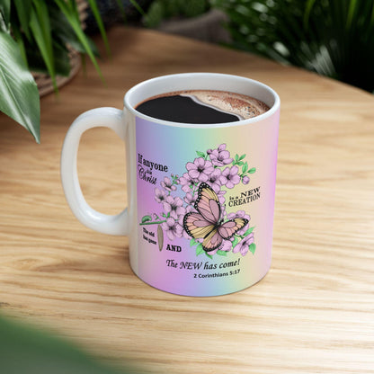 Ceramic Mug, Christian Home Decor, Gift for Nature Lover, Inspirational Coffee Cup, Transformation Kitchenware, Renewal Tea Mug, Caterpillar - Printspirationz