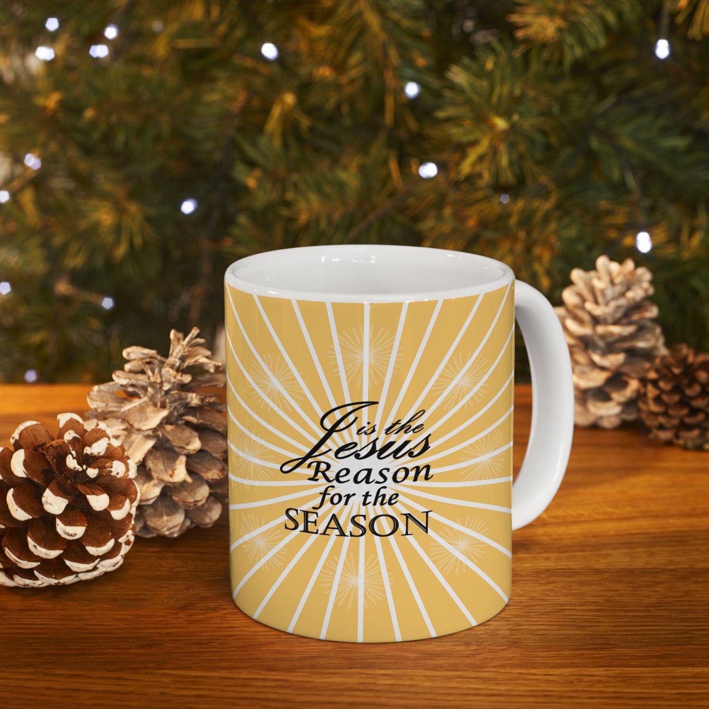 Christmas Jesus is the Reason Ceramic Mug, Holiday Coffee Cup Gift, Religious Quote Mug, Christian Holiday Drinkware, Festive Tea Cup Decor, - Printspirationz