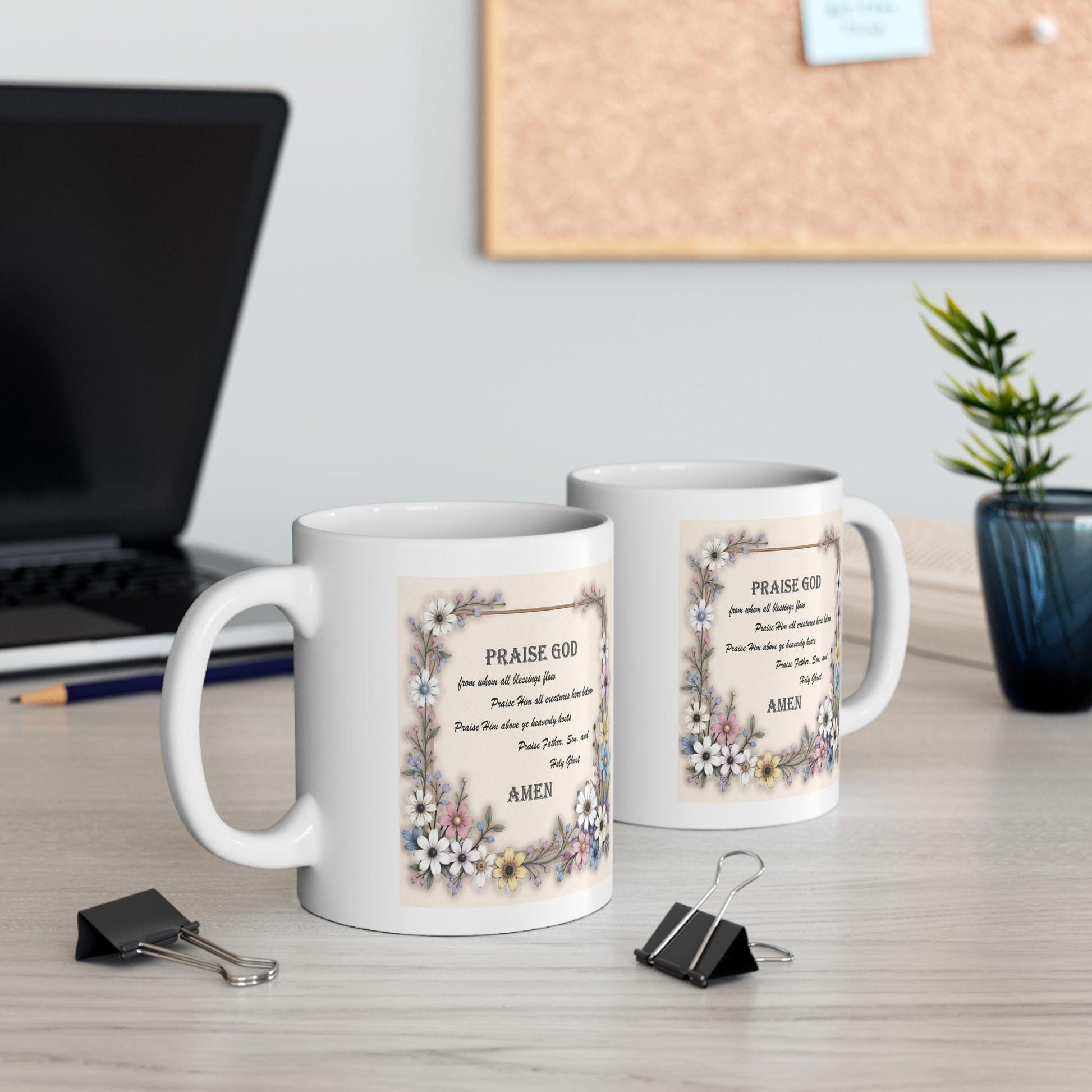 Floral Frame Doxology Ceramic Mug, Christian Coffee Cup, Religious Tea Mug, Inspirational Scripture Gift, Prayer Quote Drinkware, - Printspirationz