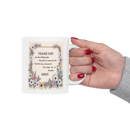 Floral Frame Doxology Ceramic Mug, Christian Coffee Cup, Religious Tea Mug, Inspirational Scripture Gift, Prayer Quote Drinkware, - Printspirationz