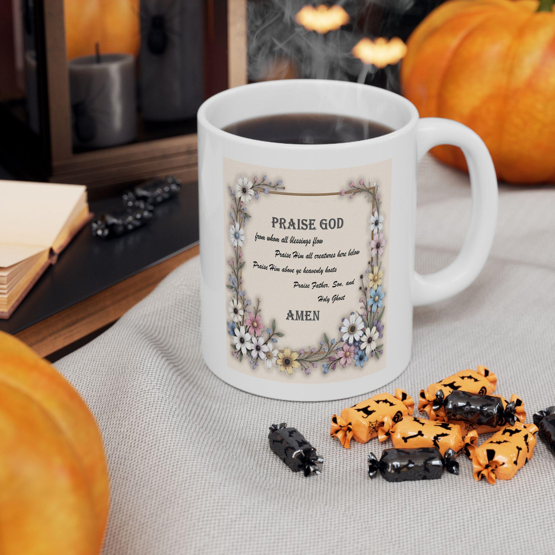 Floral Frame Doxology Ceramic Mug, Christian Coffee Cup, Religious Tea Mug, Inspirational Scripture Gift, Prayer Quote Drinkware, - Printspirationz