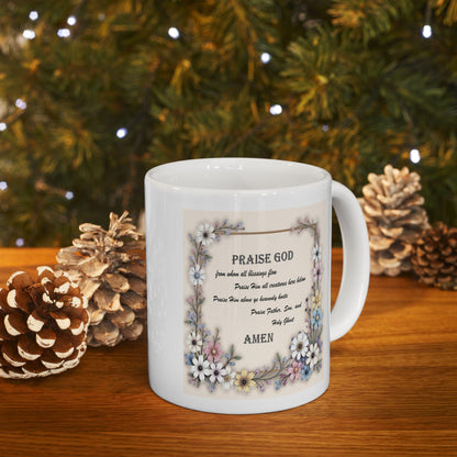 Floral Frame Doxology Ceramic Mug, Christian Coffee Cup, Religious Tea Mug, Inspirational Scripture Gift, Prayer Quote Drinkware, - Printspirationz