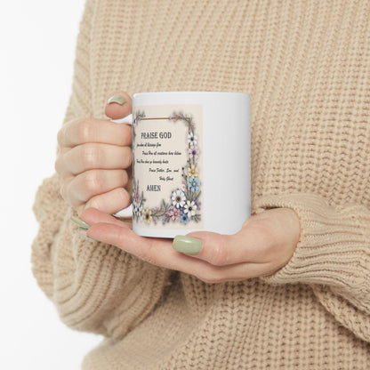 Floral Frame Doxology Ceramic Mug, Christian Coffee Cup, Religious Tea Mug, Inspirational Scripture Gift, Prayer Quote Drinkware, - Printspirationz