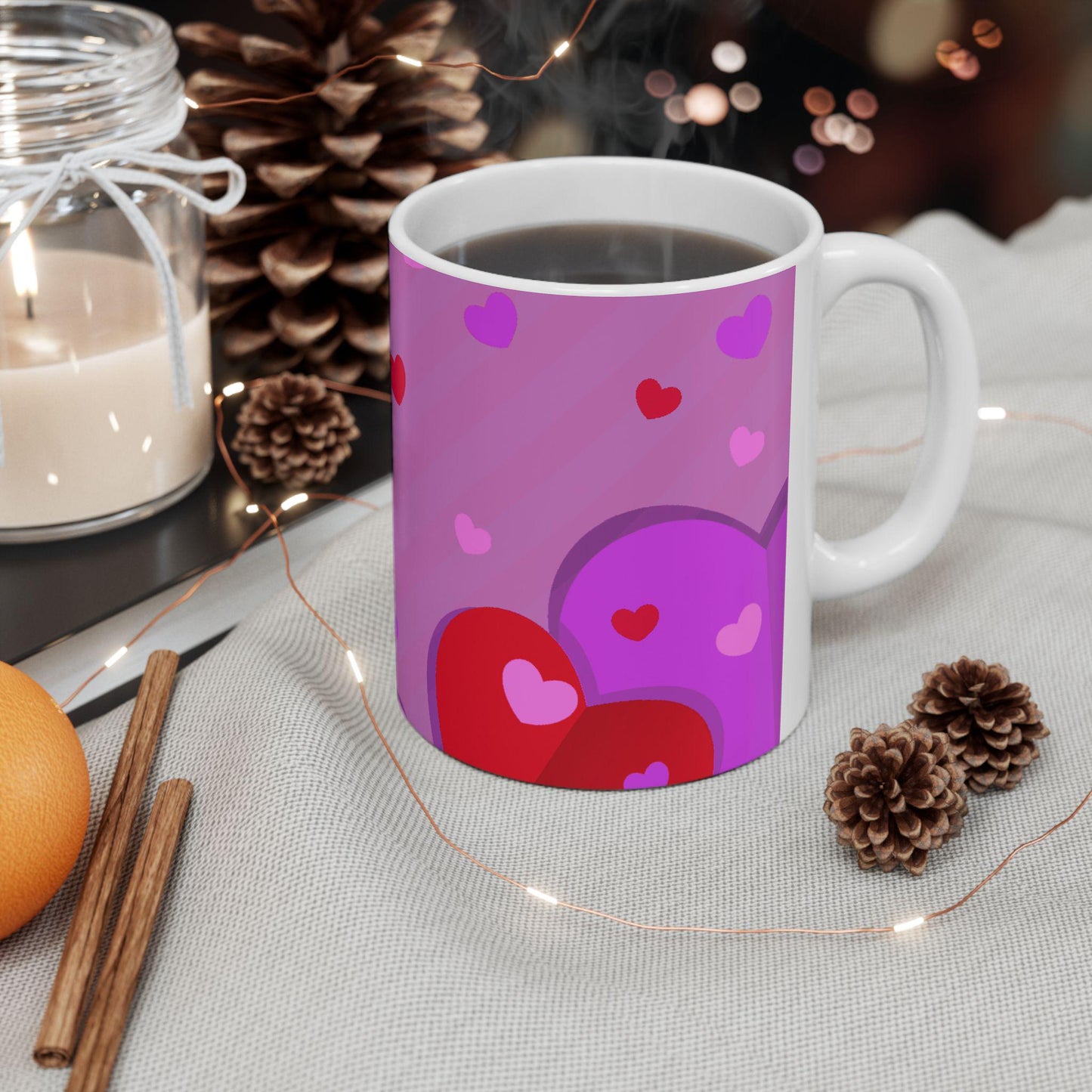 Heart Pattern Ceramic Mug | Cute Coffee Mug for Valentine's Day, Gift for Her, Cheerful Kitchen Decor, Love Themed Mug, Everyday Use - Printspirationz