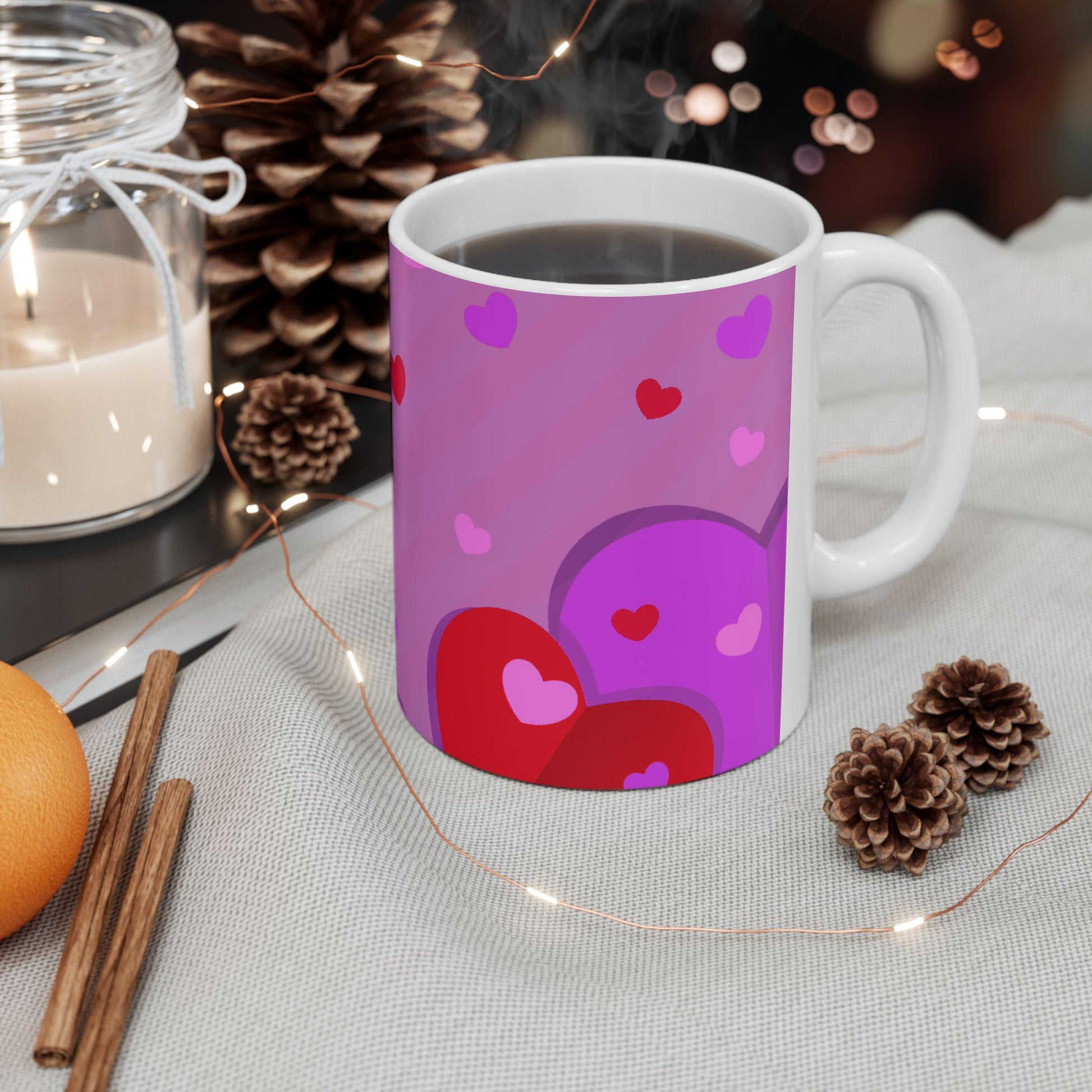 Heart Pattern Ceramic Mug | Cute Coffee Mug for Valentine's Day, Gift for Her, Cheerful Kitchen Decor, Love Themed Mug, Everyday Use - Printspirationz