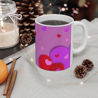 Heart Pattern Ceramic Mug | Cute Coffee Mug for Valentine's Day, Gift for Her, Cheerful Kitchen Decor, Love Themed Mug, Everyday Use - Printspirationz
