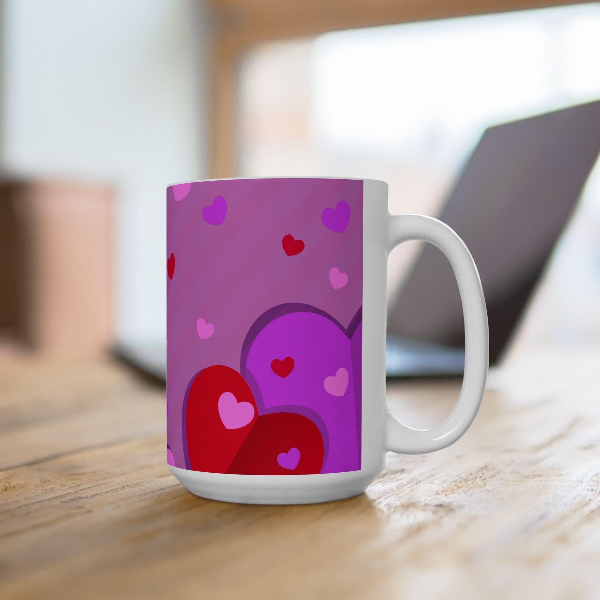 Heart Pattern Ceramic Mug | Cute Coffee Mug for Valentine's Day, Gift for Her, Cheerful Kitchen Decor, Love Themed Mug, Everyday Use - Printspirationz