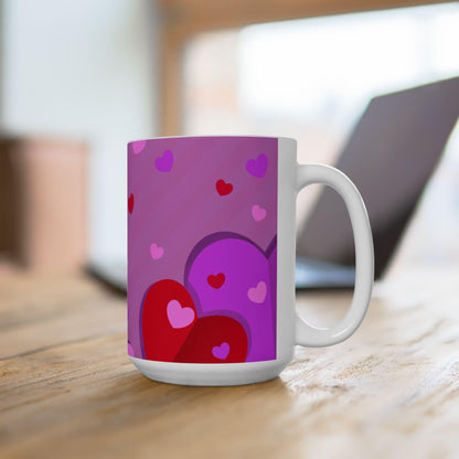 Heart Pattern Ceramic Mug | Cute Coffee Mug for Valentine's Day, Gift for Her, Cheerful Kitchen Decor, Love Themed Mug, Everyday Use - Printspirationz