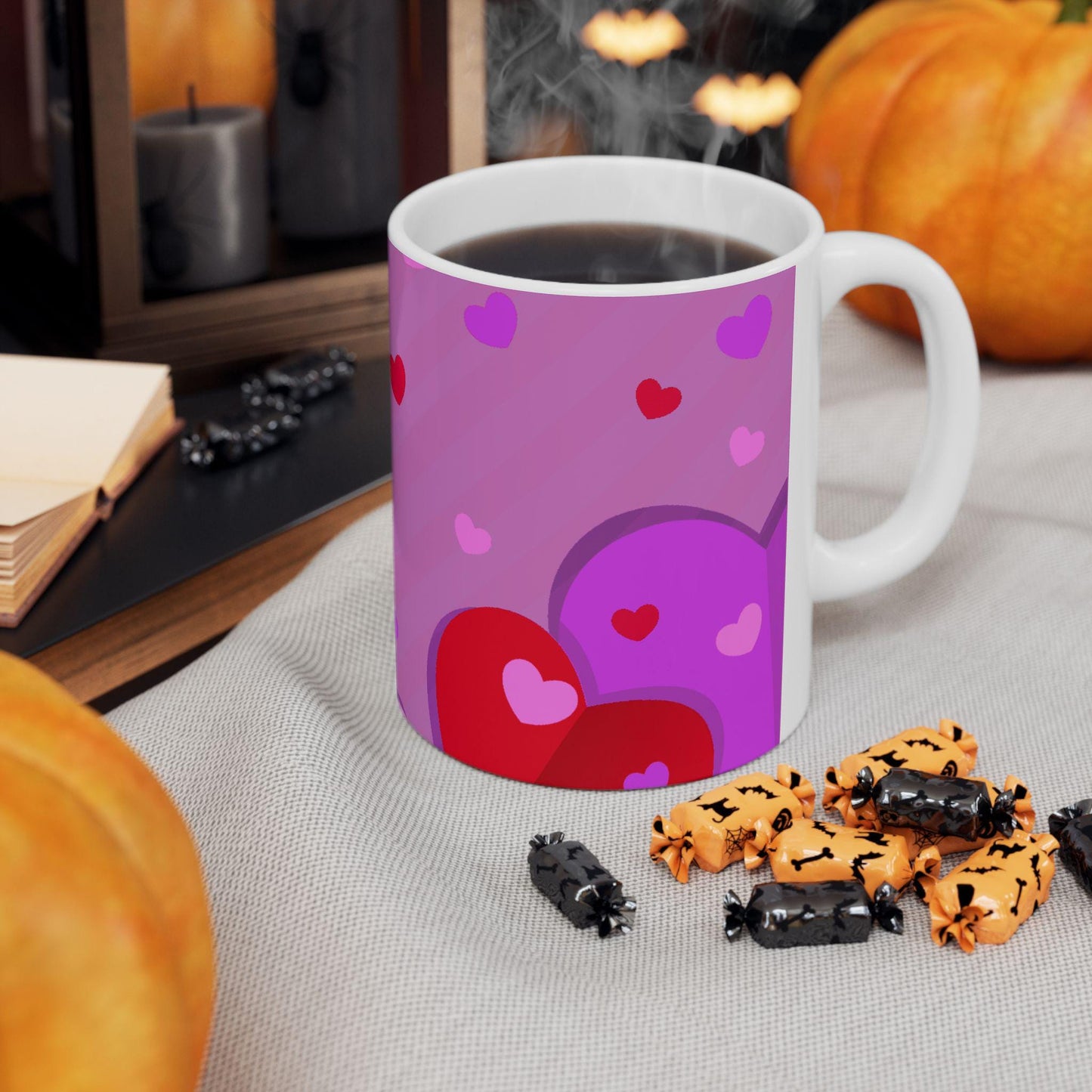 Heart Pattern Ceramic Mug | Cute Coffee Mug for Valentine's Day, Gift for Her, Cheerful Kitchen Decor, Love Themed Mug, Everyday Use - Printspirationz