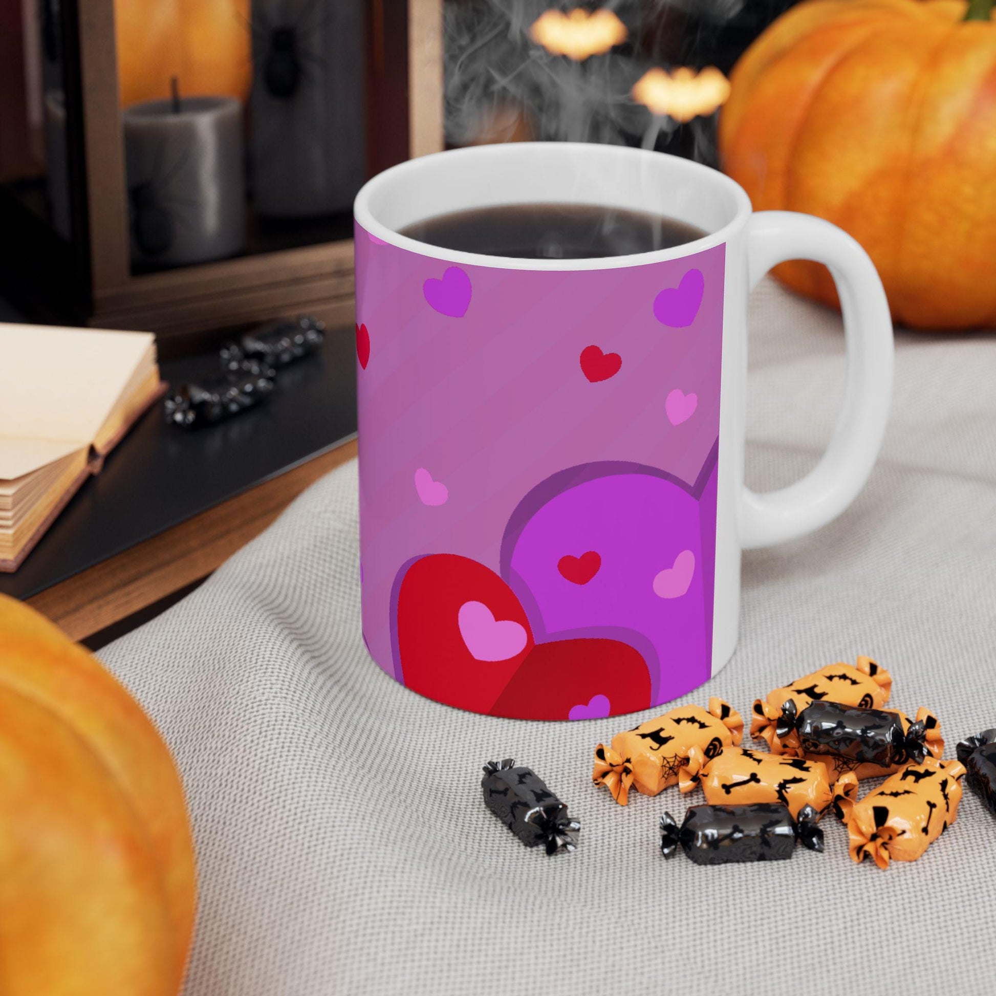 Heart Pattern Ceramic Mug | Cute Coffee Mug for Valentine's Day, Gift for Her, Cheerful Kitchen Decor, Love Themed Mug, Everyday Use - Printspirationz
