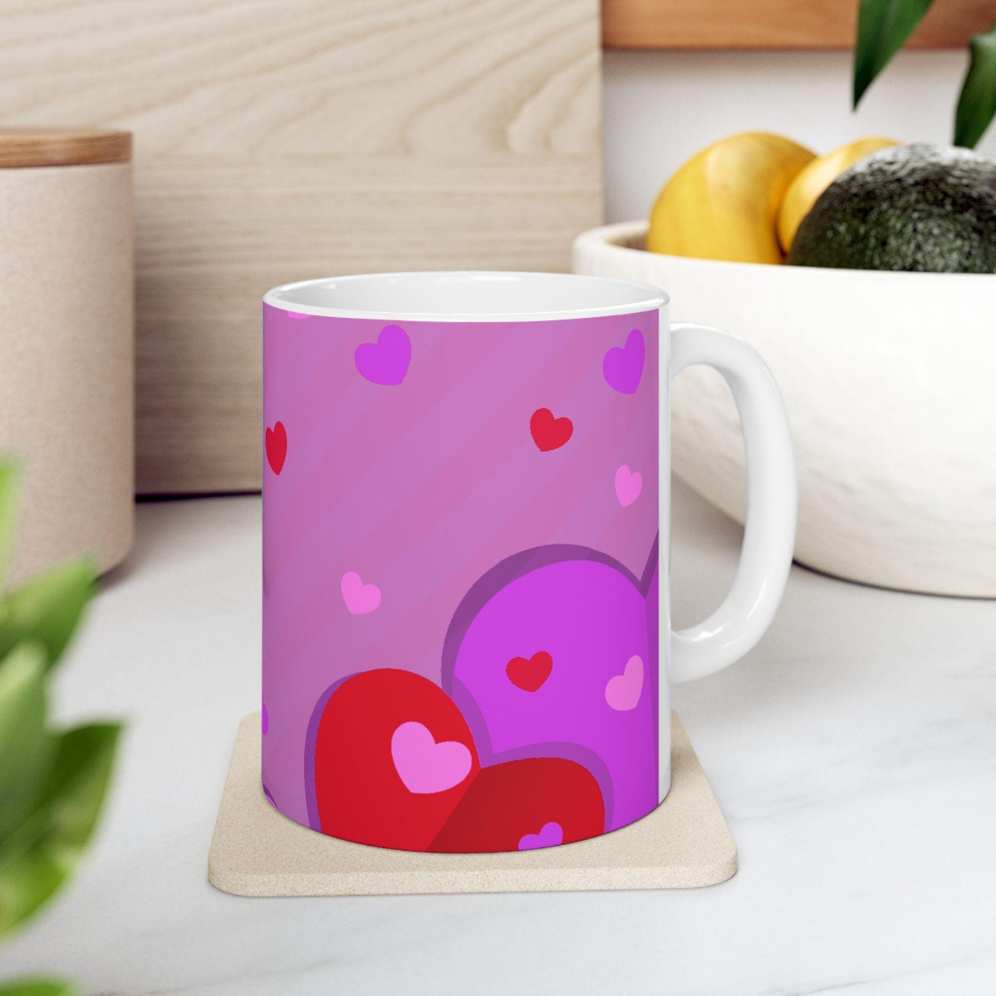 Heart Pattern Ceramic Mug | Cute Coffee Mug for Valentine's Day, Gift for Her, Cheerful Kitchen Decor, Love Themed Mug, Everyday Use - Printspirationz