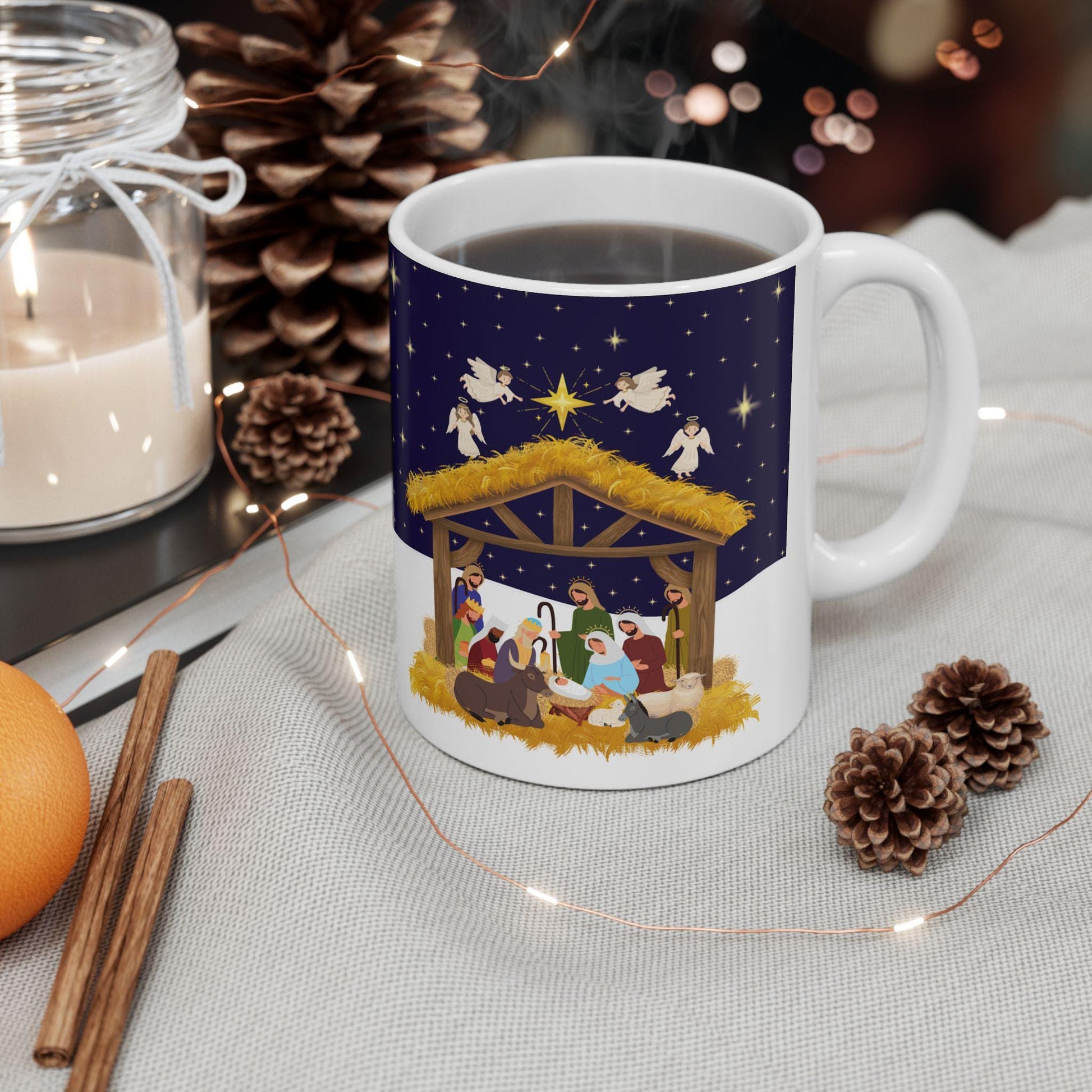 Nativity Scene Ceramic Mug - Perfect for Christmas Morning Coffee, Holiday Gift, Cozy Vibe, Religious Celebration - Printspirationz