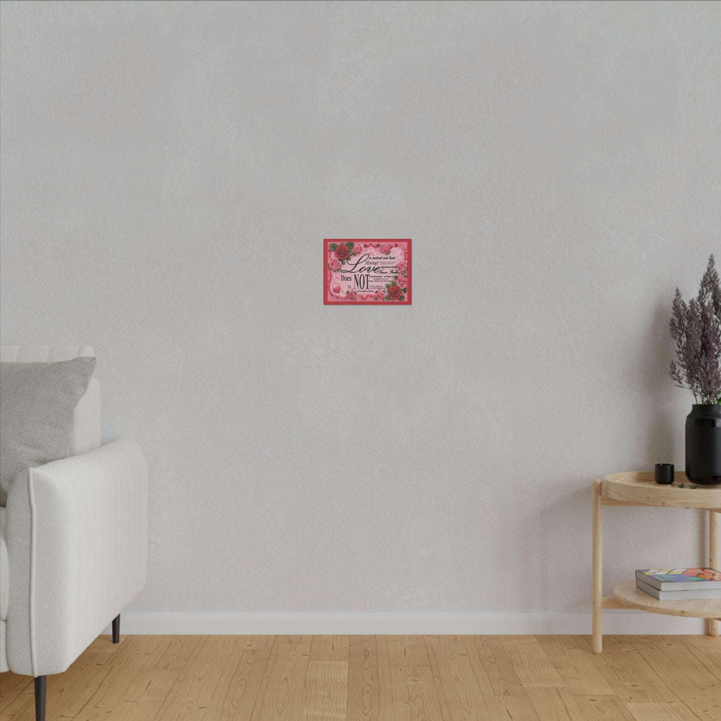Love Is Bible Verse Canvas Wall Art, Rose Border Background, Home Decor, Christian Gift, Religious Valentines Day Decor, Inspirational Quote - Printspirationz