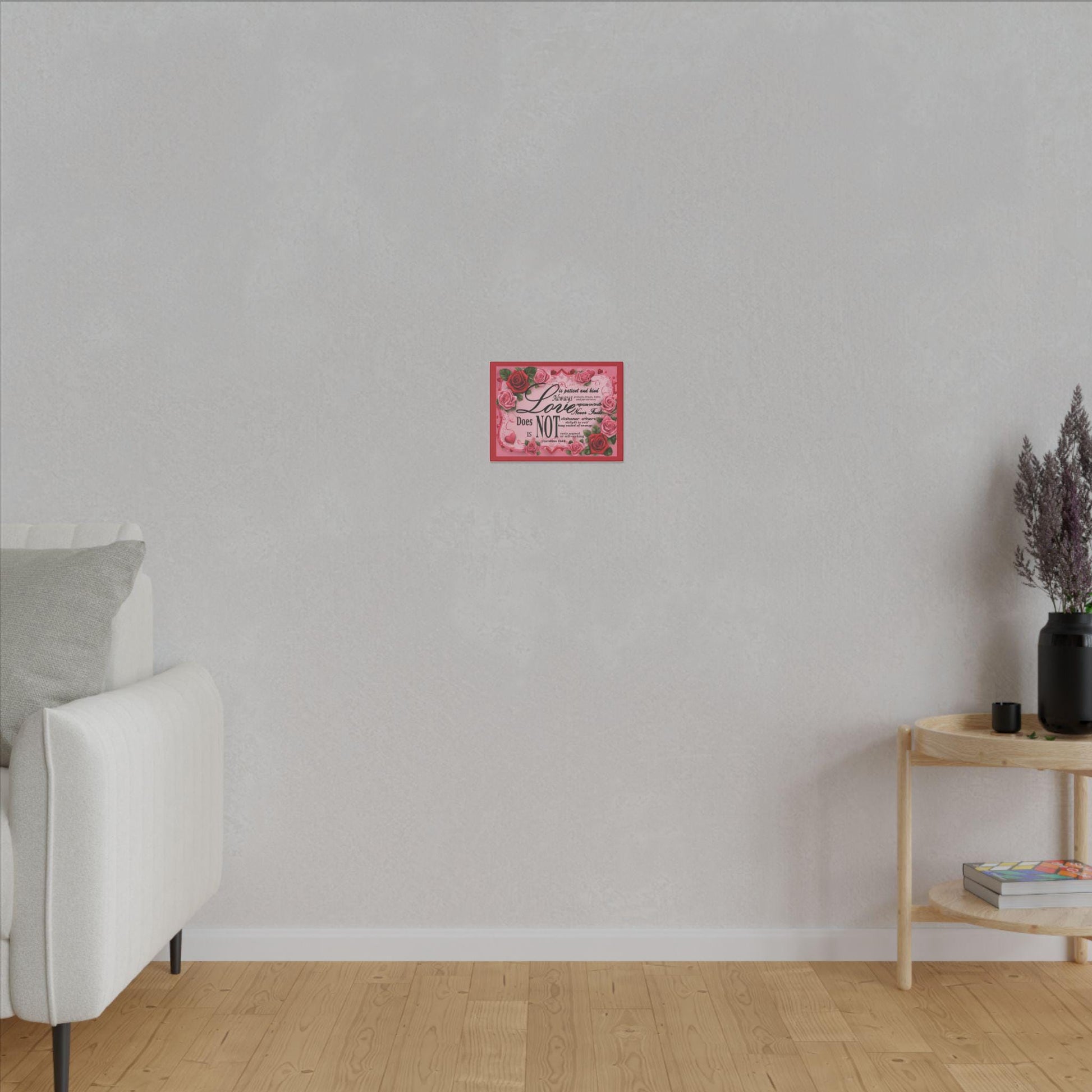 Love Is Bible Verse Canvas Wall Art, Rose Border Background, Home Decor, Christian Gift, Religious Valentines Day Decor, Inspirational Quote - Printspirationz