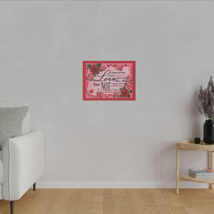 Love Is Bible Verse Canvas Wall Art, Rose Border Background, Home Decor, Christian Gift, Religious Valentines Day Decor, Inspirational Quote - Printspirationz