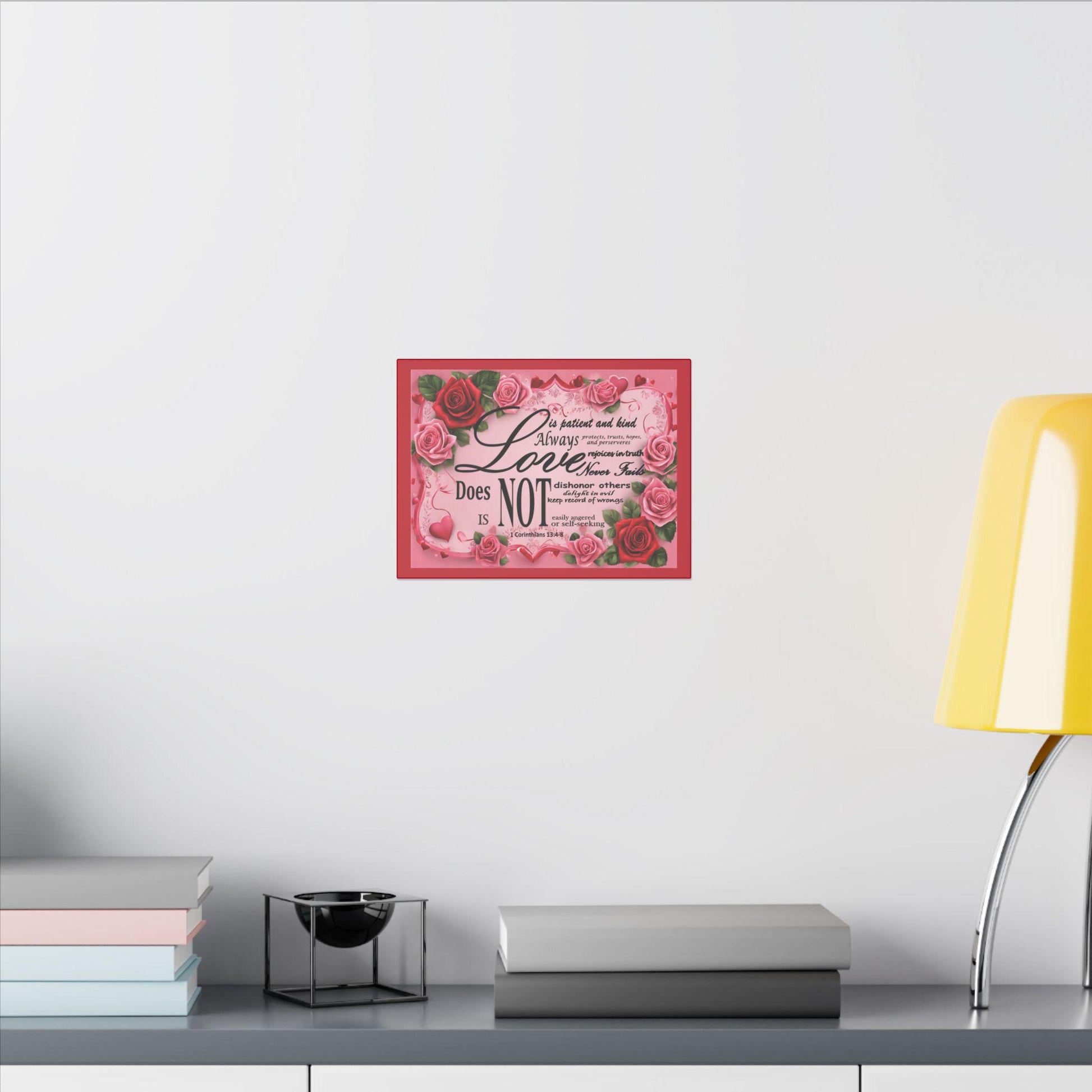 Love Is Bible Verse Canvas Wall Art, Rose Border Background, Home Decor, Christian Gift, Religious Valentines Day Decor, Inspirational Quote - Printspirationz