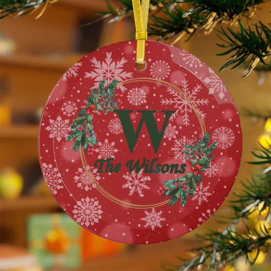 Glass Ornaments, Family Monogram Christmas Tree Decoration, Holiday Gift, Personalized Bauble, Xmas Ornament, Festive Decor, Custom Keepsake - Printspirationz