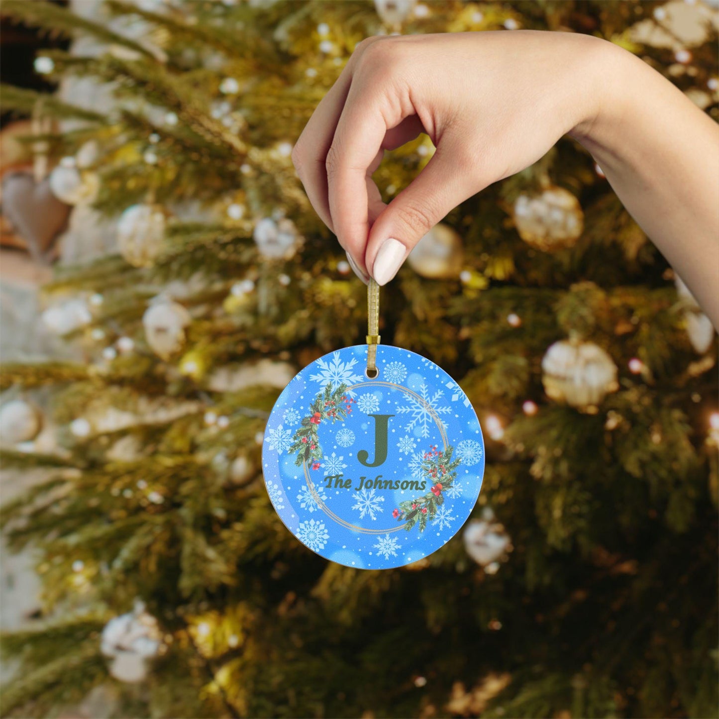 Glass Ornaments, Family Monogram Christmas Tree Decoration, Holiday Gift, Personalized Bauble, Xmas Ornament, Festive Decor, Custom Keepsake - Printspirationz