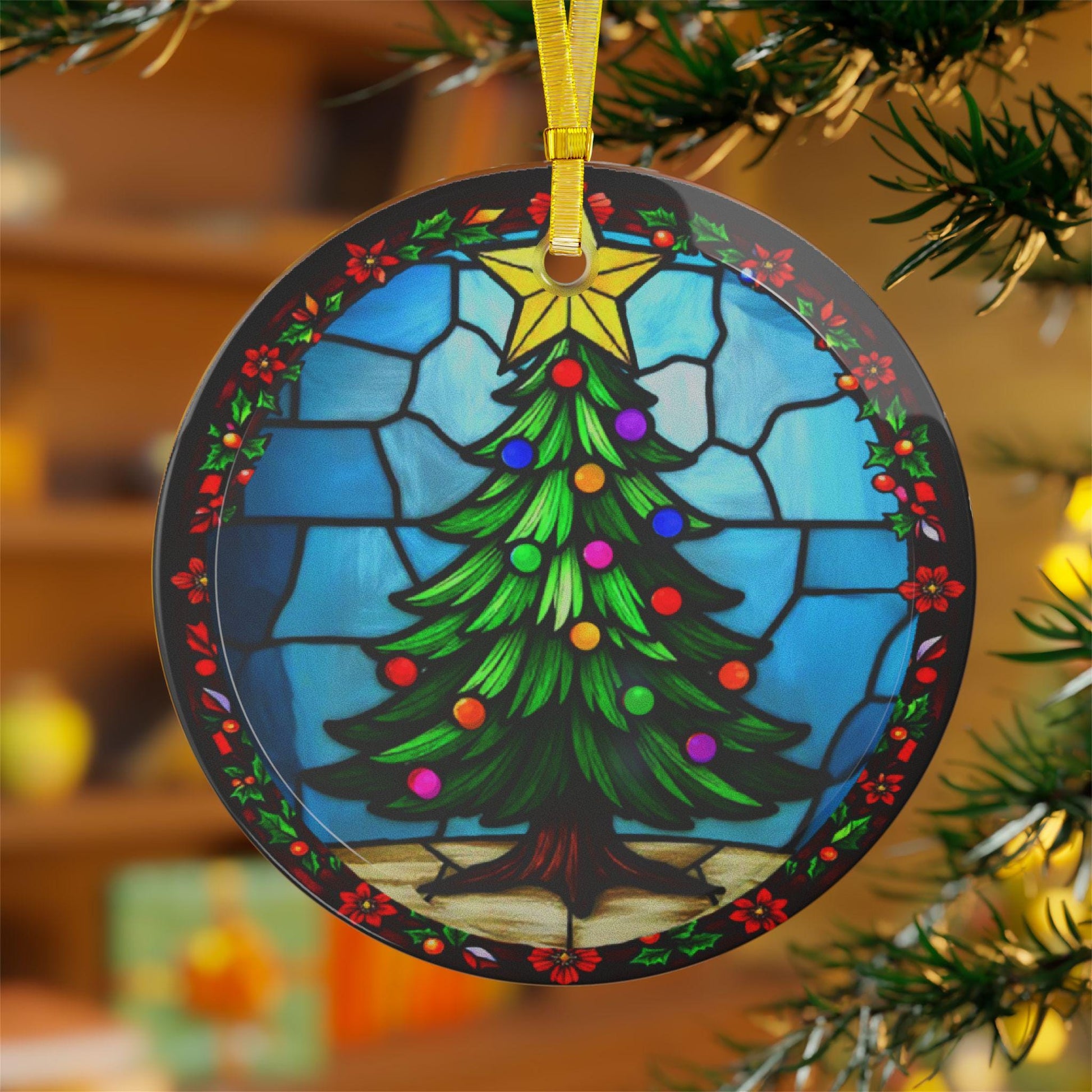 Glass Ornaments - Stained Glass Christmas Tree Decoration, Holiday Baubles, Xmas Tree Decor, Festive Hanging Ornament, Tree Decoration - Printspirationz