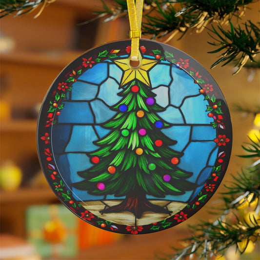 Glass Ornaments - Stained Glass Christmas Tree Decoration, Holiday Baubles, Xmas Tree Decor, Festive Hanging Ornament, Tree Decoration - Printspirationz
