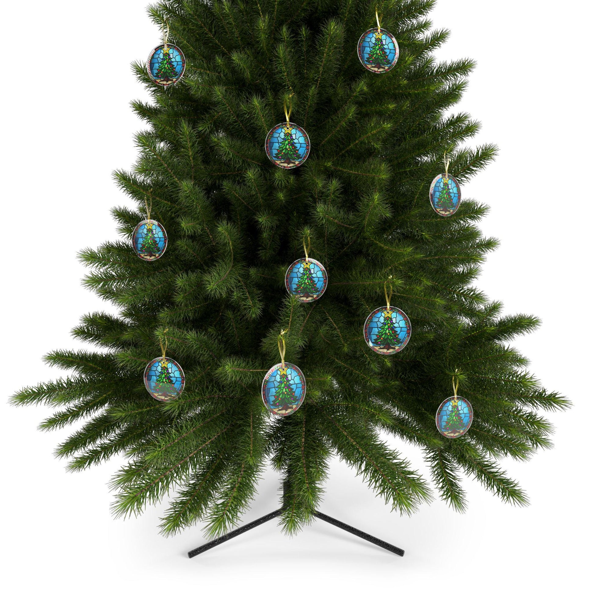Glass Ornaments - Stained Glass Christmas Tree Decoration, Holiday Baubles, Xmas Tree Decor, Festive Hanging Ornament, Tree Decoration - Printspirationz
