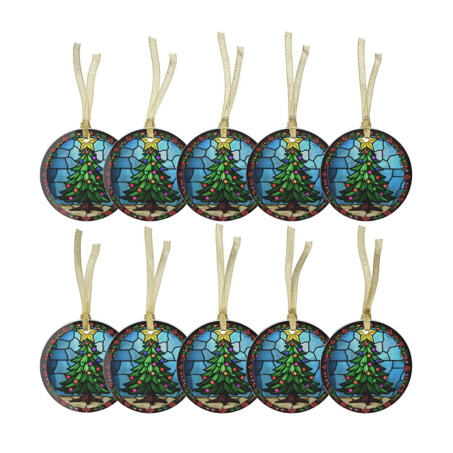 Glass Ornaments - Stained Glass Christmas Tree Decoration, Holiday Baubles, Xmas Tree Decor, Festive Hanging Ornament, Tree Decoration - Printspirationz