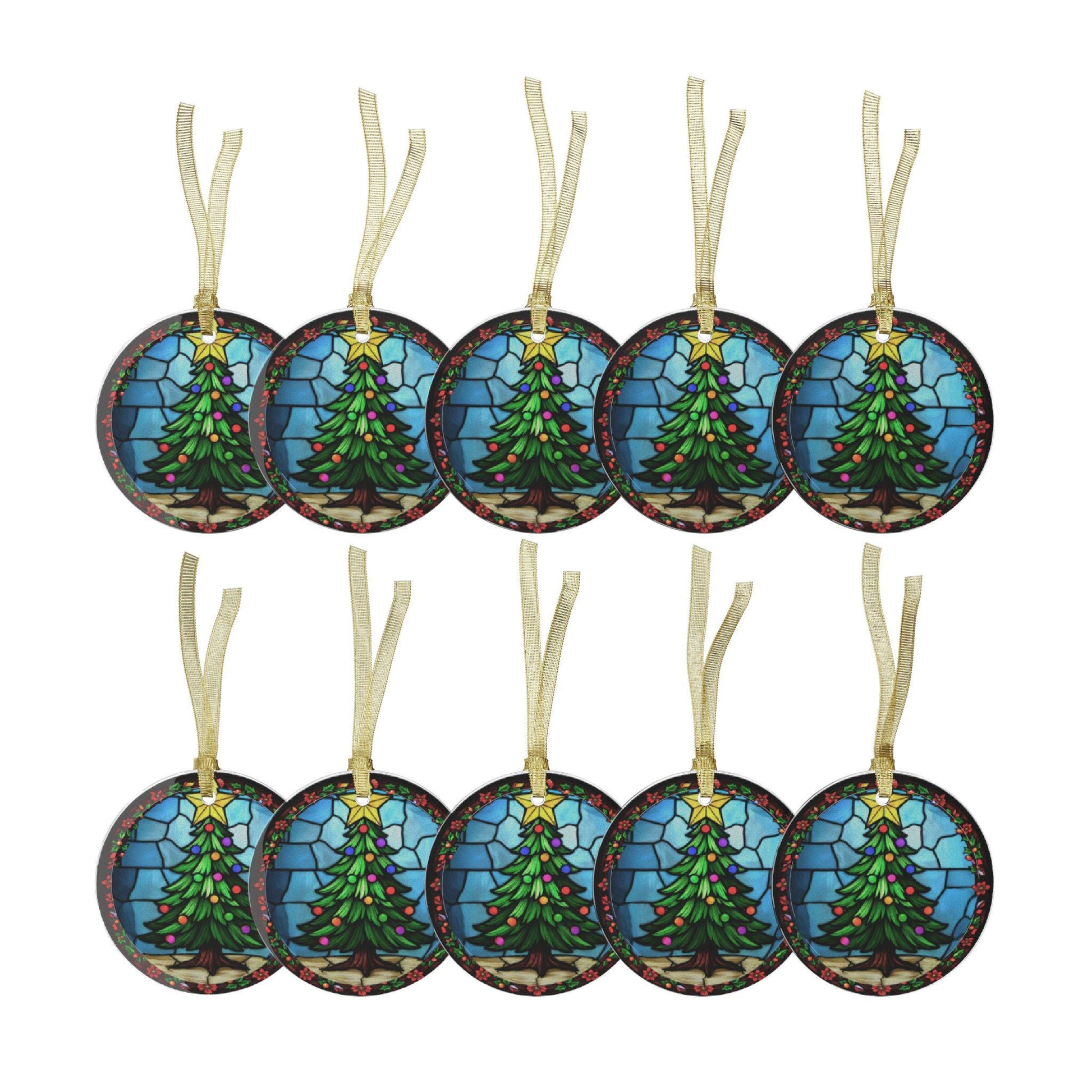 Glass Ornaments - Stained Glass Christmas Tree Decoration, Holiday Baubles, Xmas Tree Decor, Festive Hanging Ornament, Tree Decoration - Printspirationz