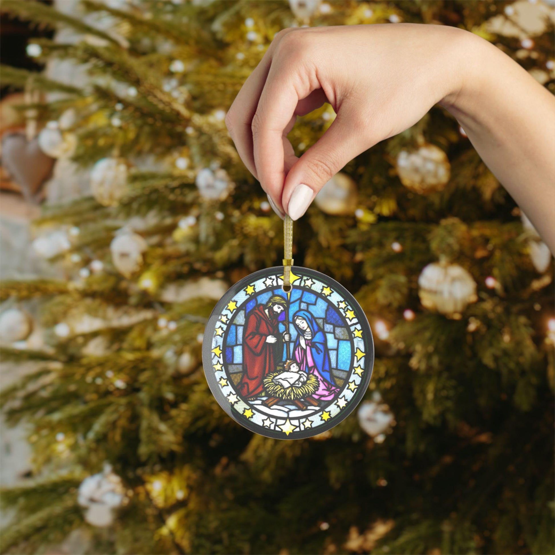 Stained Glass Nativity Ornament, Christmas Tree Decor, Holiday Gift, Religious Decoration, Christian Ornament, Unique Glass Decor - Printspirationz