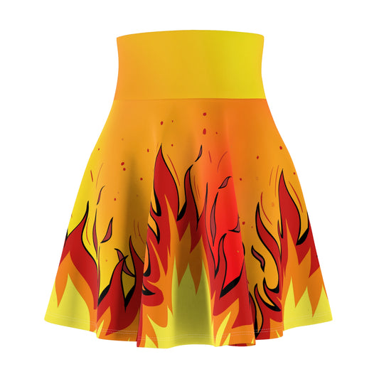 Fiery Flames Skater Skirt - Flame Patterned Flared Mini Skirt (AOP) - Printspirationz