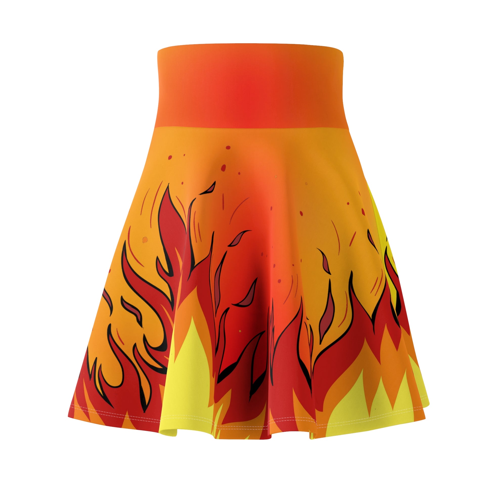Fiery Flames Skater Skirt - Flame Patterned Flared Mini Skirt (AOP) - Printspirationz