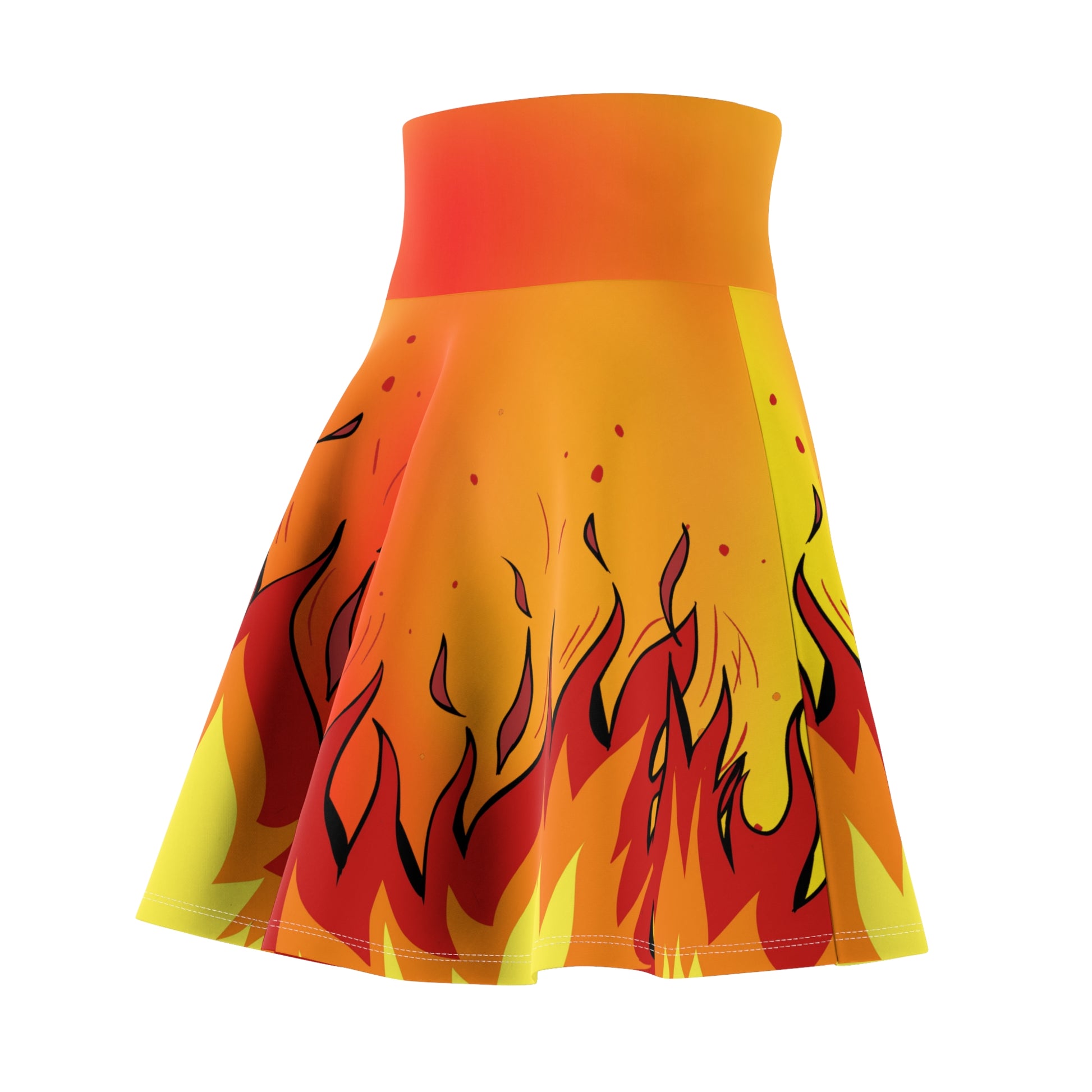Fiery Flames Skater Skirt - Flame Patterned Flared Mini Skirt (AOP) - Printspirationz